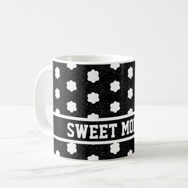 Mug moderne noir et blanc rétro floral (Devant gauche)