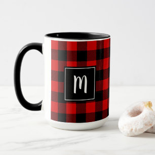 Mug Moderne noir rouge personnalisé de plaid de