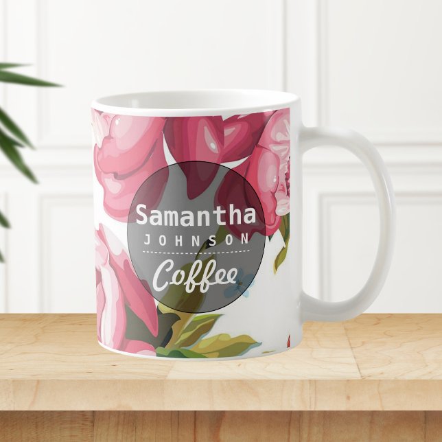 Mug Moderne Nom Personnalisé Floral Rose (Créateur téléchargé)