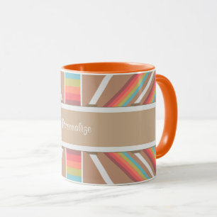 Mug Moderne Orange & Beige Motif Aztec Personnaliser
