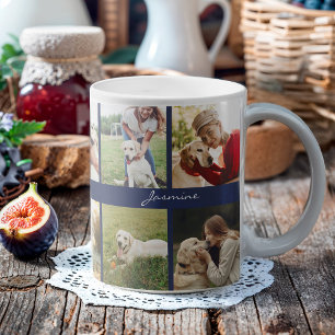 Mug Moderne Personnalisé 10 Photos Chien Marine Bleu