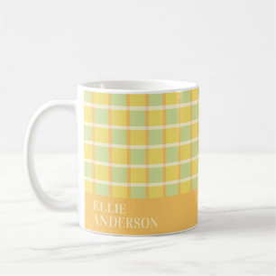 Mug Moderne personnalisé vert jaune orange à carreaux