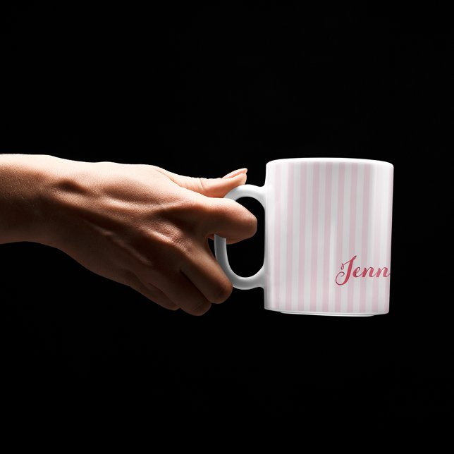 Mug Moderne Pink Stripes Nom personnalisé Élégante Typ (Modern Pink Stripes Custom Name Elegant Typography Mug)