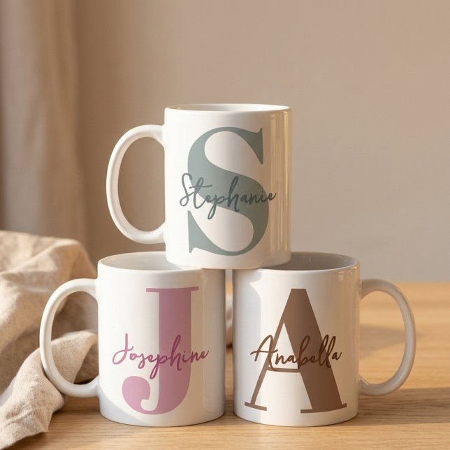 Mug Moderne proposition de demoiselle d'honneur avec i (Custom Teacher Appreciation Gift | Birthday Gift for Best Friend | Custom Initial Mug Gift for Her)