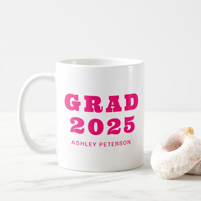Mug Moderne Retro Rose Gras Typographie Graduation (Avec donut)