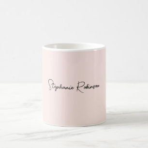 Mug Moderne rose saumon chic écriture monogramme nom