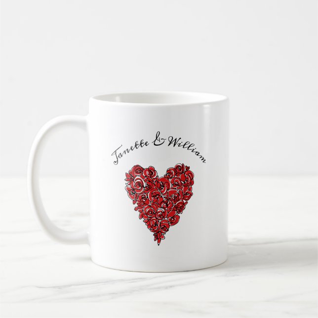 Mug Moderne Roses rouges Coeur Personnalisé (Gauche)