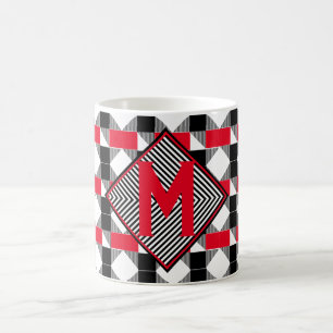 Mug moderne rouge et noir Monogramme géométrique initi