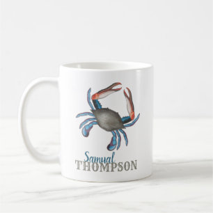 Mug Moderne Simple Crabe Bleu Élégant Nautique