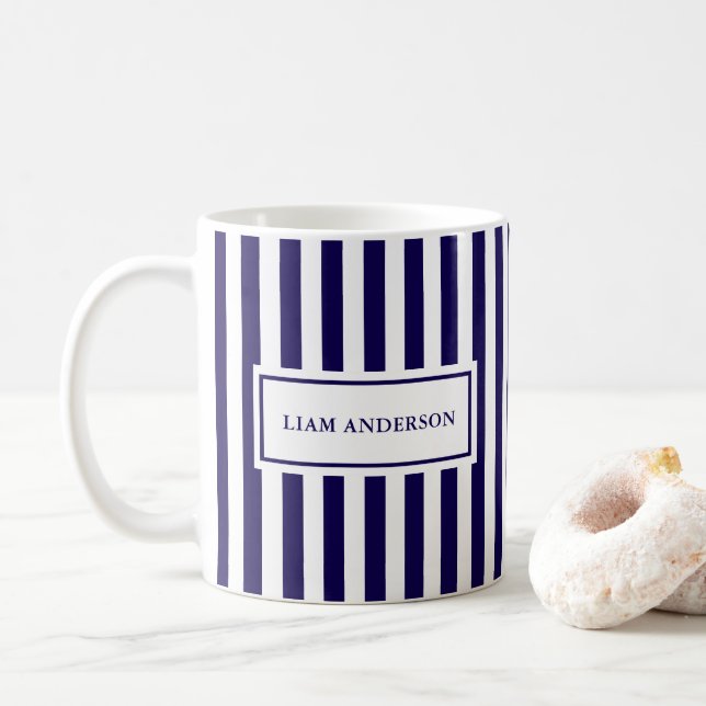 Mug Moderne Simple Personnalisé Marine Vertical Strite (Avec donut)