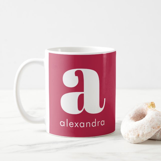 Mug Moderne Simple Rose Monogramme Première lettre Nom (Avec donut)