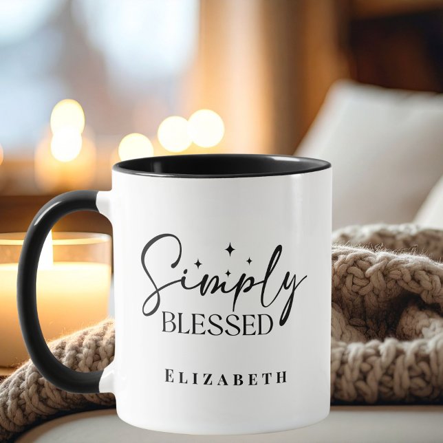 Mug Moderne Simplement Bénis Noir & Blanc Chrétien (Créateur téléchargé)