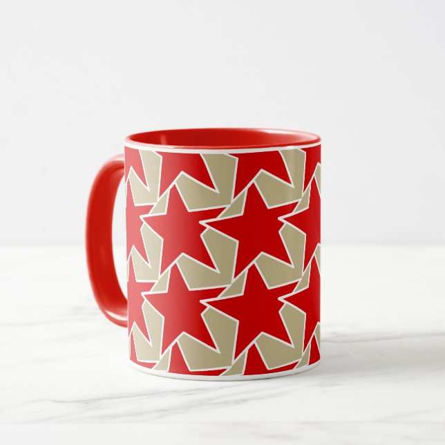 Mug Moderne Star Géométrique - rouge profond et taupe (Devant gauche)