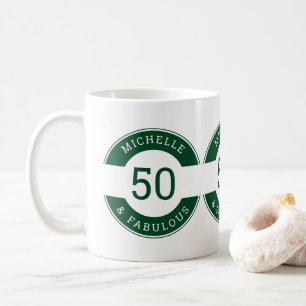 Mug Moderne Vert 50 et nom de fête d'anniversaire fabu