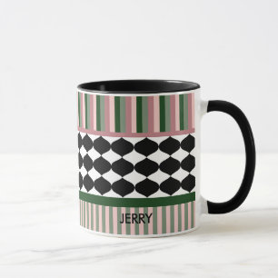 Mug Moderne Vert Sauge Géométrique Rose Personnalisé