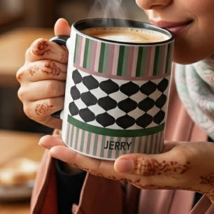 Mug Moderne Vert Sauge Géométrique Rose Personnalisé