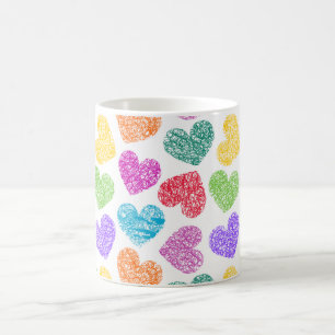 Mug Moderne Vibrant Rainbow Doodle Hearts mignon Motif