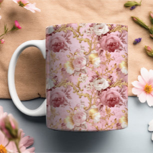 Mug Moderne vintage rose & or aquarelle fleurie girly