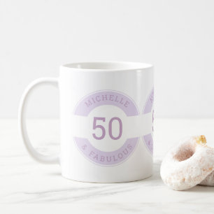 Mug Moderne Violet 50 ans et nom de fête d'anniversair