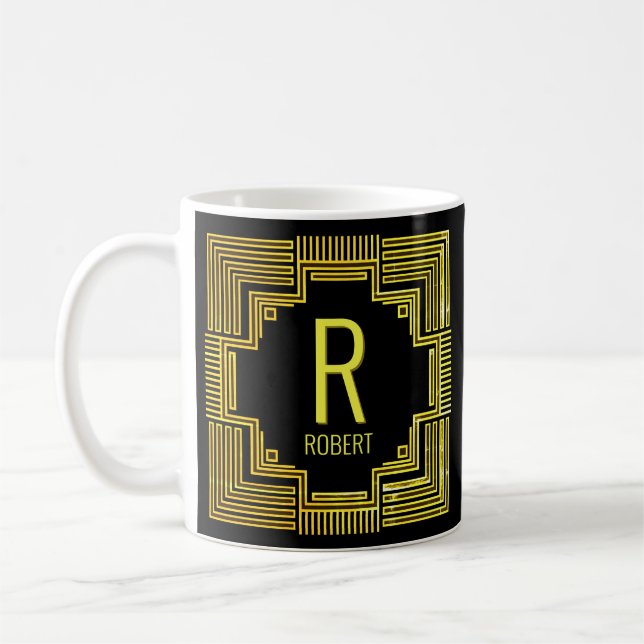 Mug Modifier le nom initial Gold Géométrique Line Q R  (Gauche)