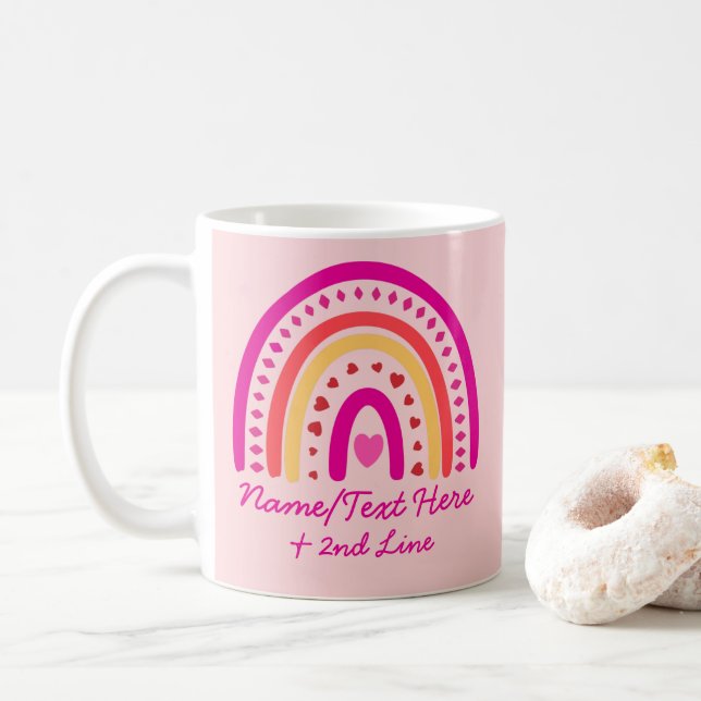 Mug Modifier le texte Ajouter le nom, Boho Rainbow Hea (Avec donut)