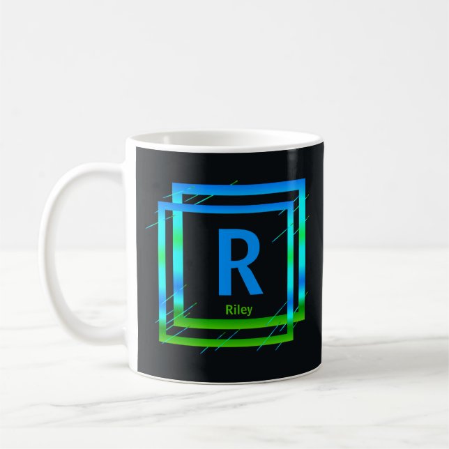 Mug Modifier l'initiale Ajouter le nom Carrés verts Bl (Gauche)