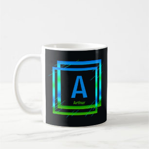 Mug Modifier l'initiale Ajouter le nom Carrés verts Bl