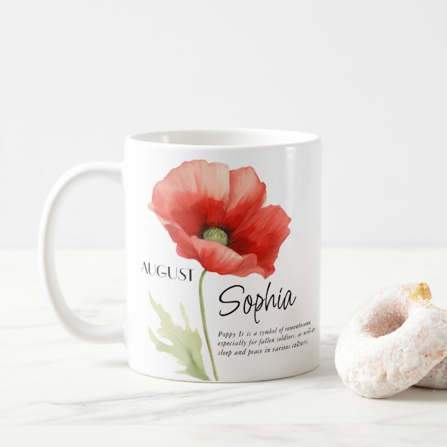 Mug Mois de naissance août Fleur personnalisée (Avec donut)