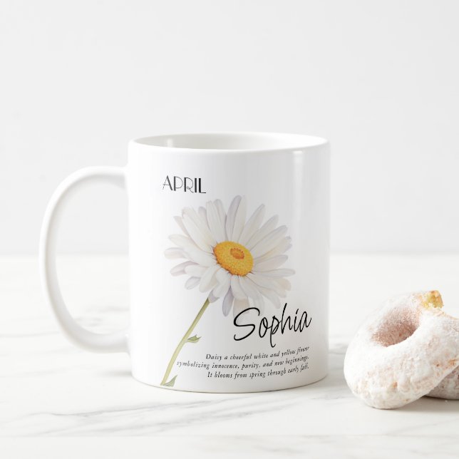 Mug Mois de naissance Avril Fleur Personnalisé (Avec donut)