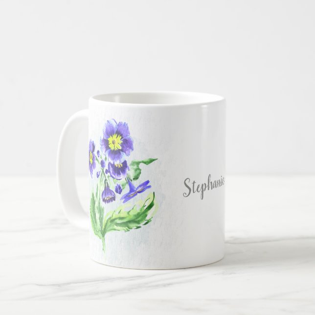 Mug Mois de naissance Février Violet Nom de la fleur (Devant gauche)