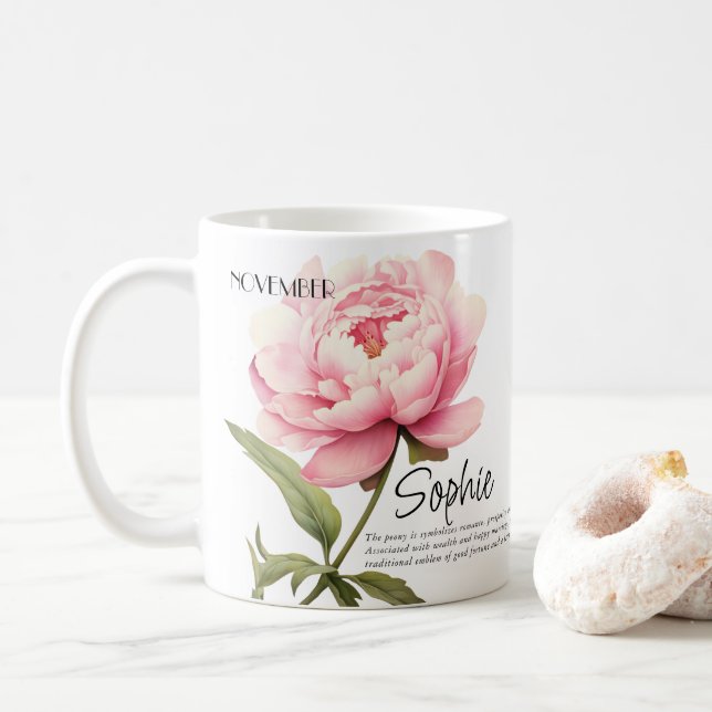 Mug Mois de naissance novembre Fleur personnalisée (Avec donut)