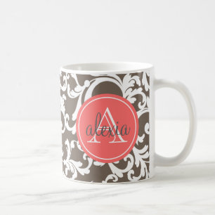 Mug Moka et copie décorée d'un monogramme de corail 