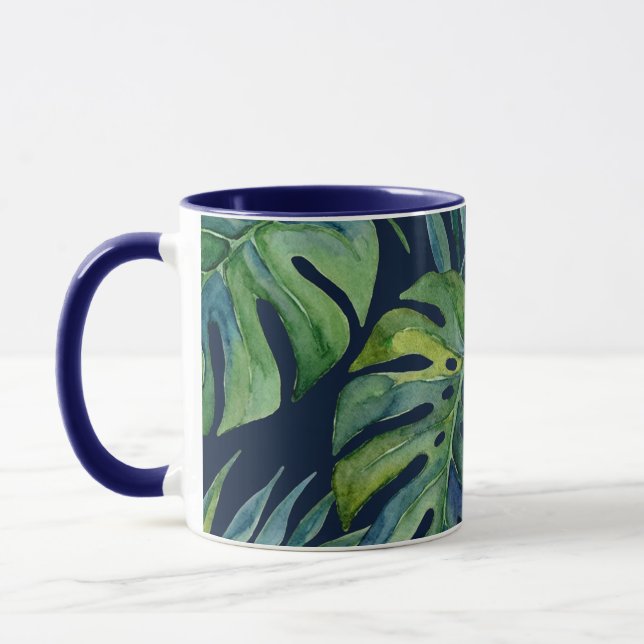 Mug Moku Island Aquarelle Hawaïenne Monstera - Navy (Gauche)