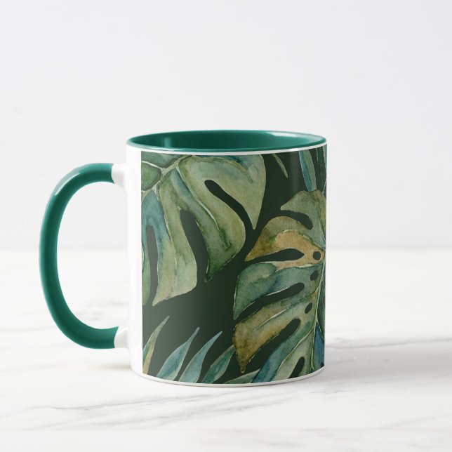 Mug Moku Island Aquarelle Hawaïenne Monstera - Vert (Gauche)