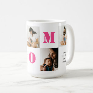 Mug MOM Cœur Rose 5 Photos Personnalisées