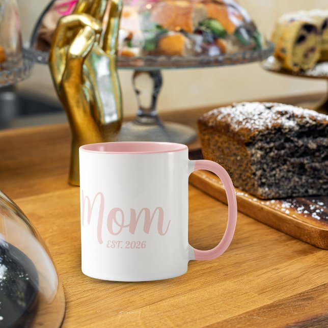 Mug Mom Established New Mom Gift (Mom Established New Mom since simple minimal script font mom mum for her first time)