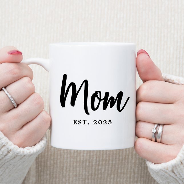 Mug Mom Established Year New Mother Gift (Mom Established Year Elegant Script Font New Mother Gift Coffee Mug)