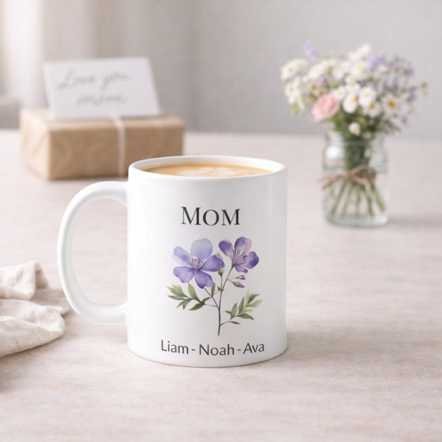 Mug Mom February Birth Flower with Kids Names (Créateur téléchargé)