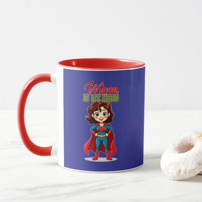 Mug Mom Is My Hero – Cute Supermom Character (Avec donut)