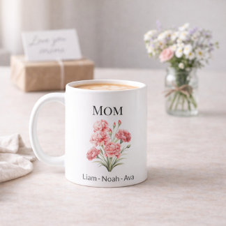 Mug Mom January Birth Flower with Kids Names