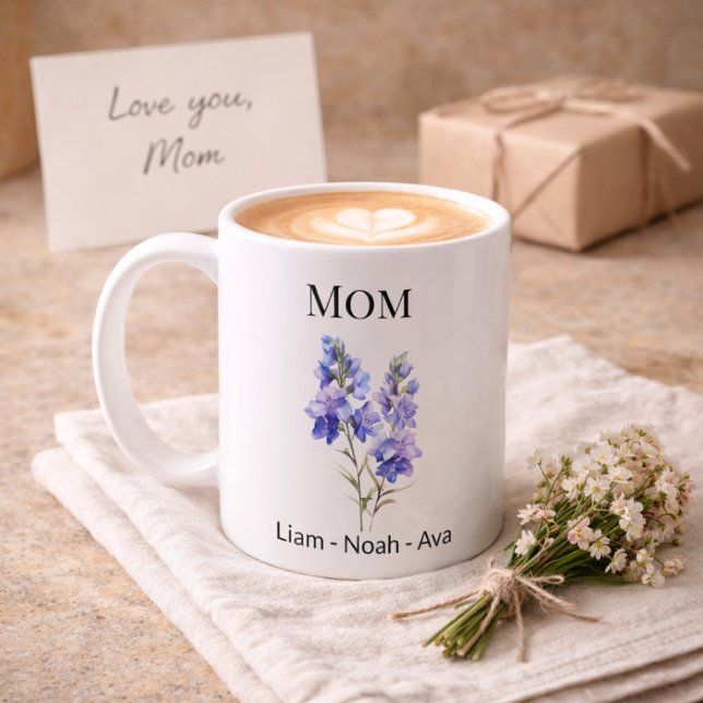 Mug Mom July Birth Flower with Kids Names (Créateur téléchargé)