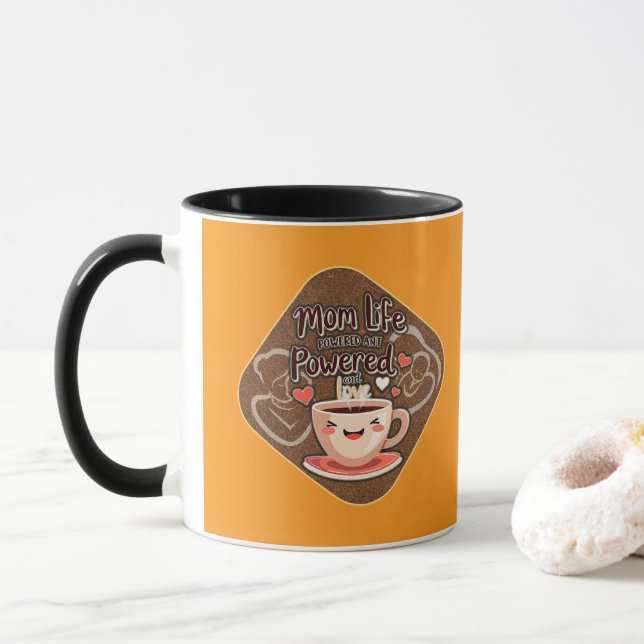 Mug Mom Life Powered by Coffee – Cute Illustration (Avec donut)