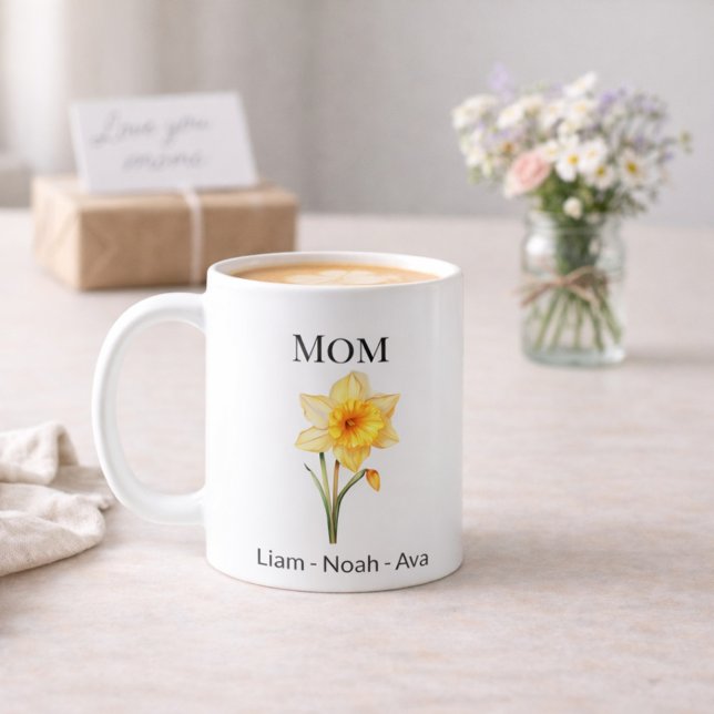 Mug Mom March Birth Flower with Kids Names (Créateur téléchargé)