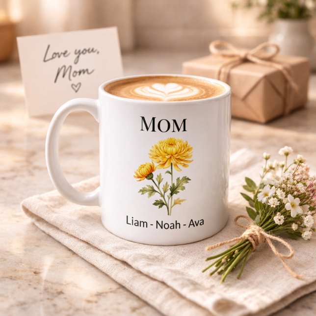 Mug Mom November Birth Flower with Kids Names (Créateur téléchargé)