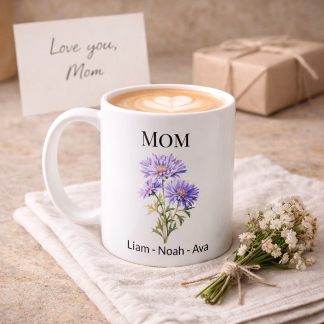 Mug Mom September Birth Flower with Kids Names (Créateur téléchargé)