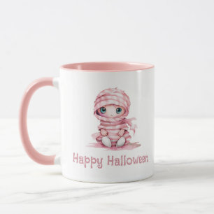 Mug Momie rose et blanche adorable Joyeux Halloween