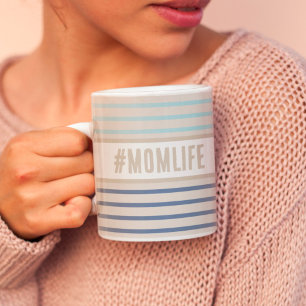 Mug Momlife Hashtag beige bleu et blanc