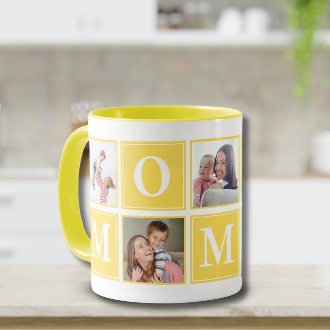 Mug Mommy Collage Script 5 Photos for Mom Yellow (Créateur téléchargé)