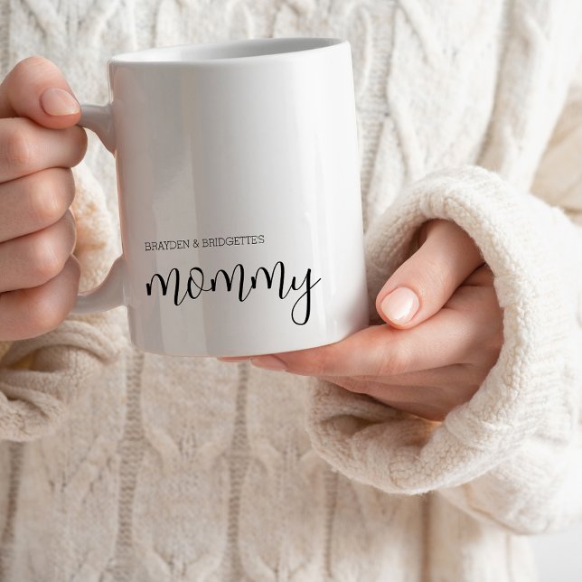 Mug Mommy Modern Chic Script Enfants Noms Fête des mèr (Cute Minimal Kids Names Mommy Mug for Mother's Day, Birthday Gift for Mom or New Mom Gift)