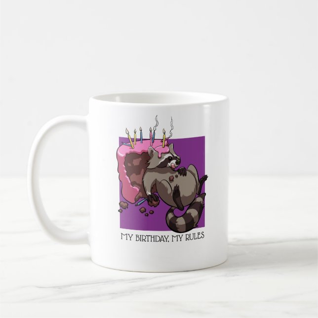 Mug Mon anniversaire Mes règles Gâteau Manger Raccoon  (Gauche)